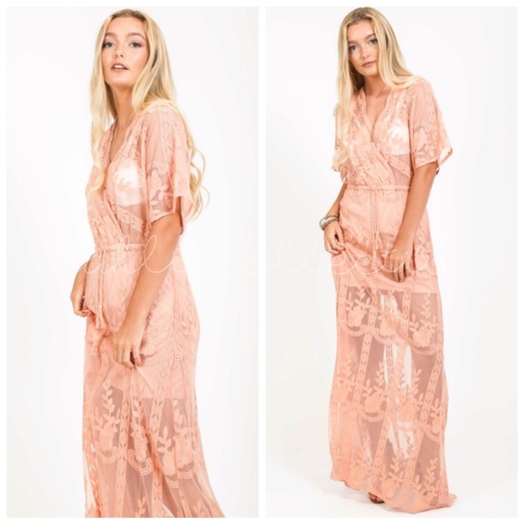 Vella Dresses & Skirts - New blush lace embroidered maxi dress